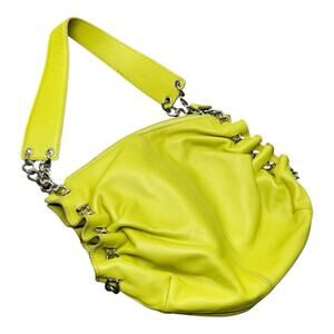 Sondra Roberts Squared Ruched Lime Green Clutch Chain Strap Bag